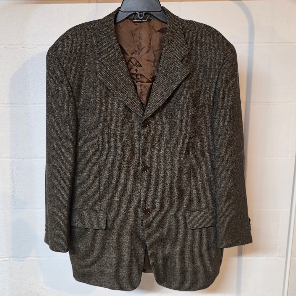 Vintage Enzo Tovare Sport Jacket Blazer Wool Brown Olive Tweed Size 42